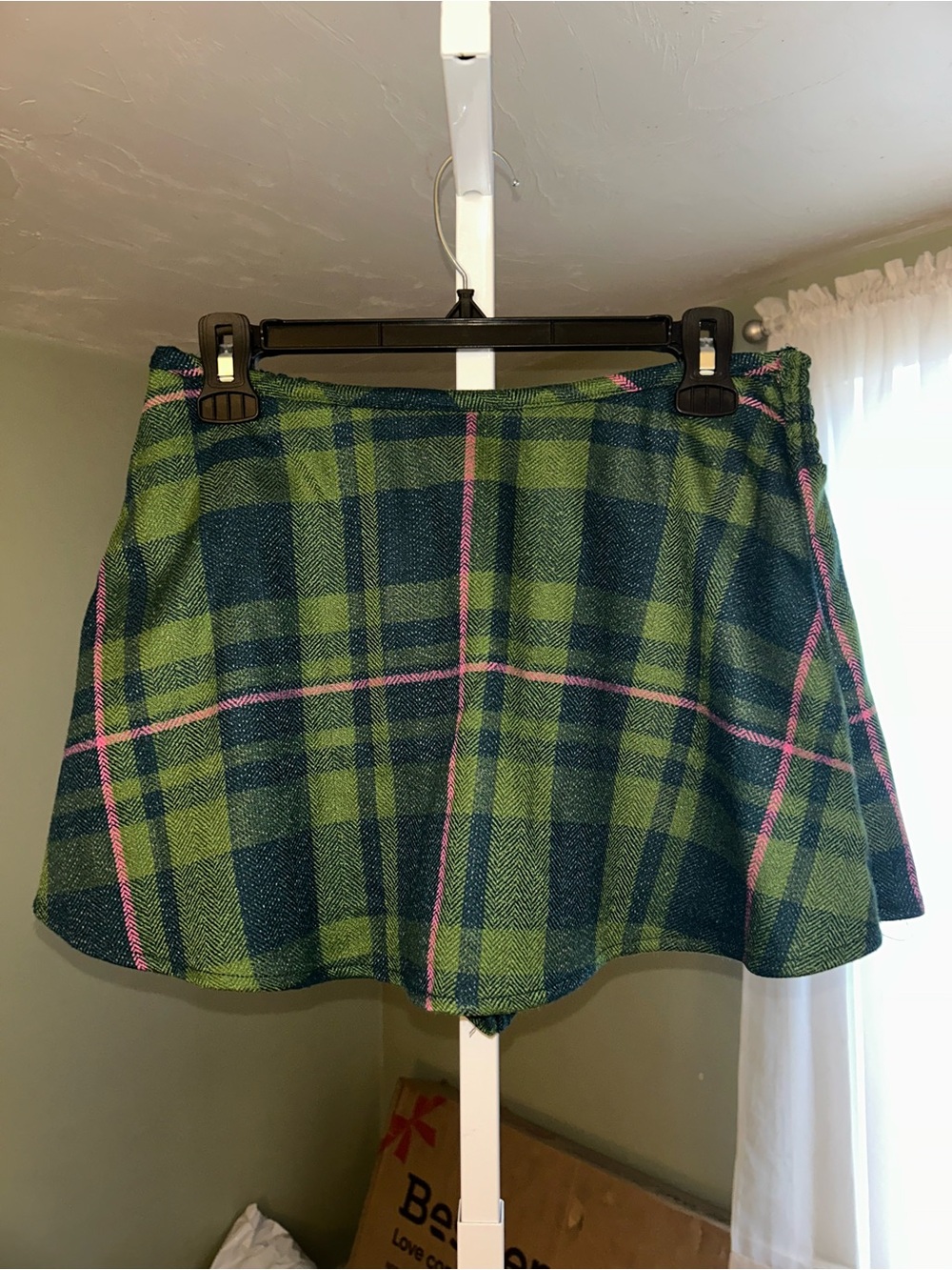Free People Green Plaid Skort  with Pink Accent